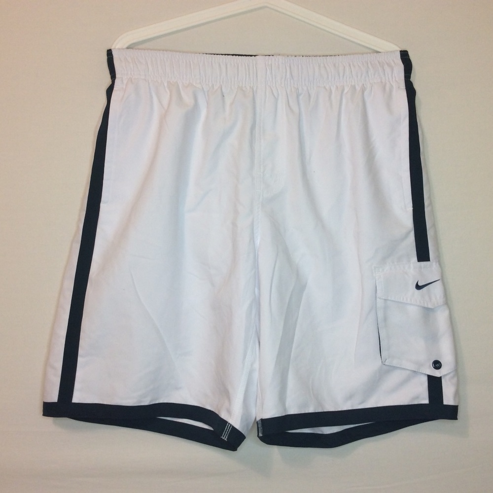 Nike Mens White w/Blue Trim Swim Trunks - Picture 3 of 7